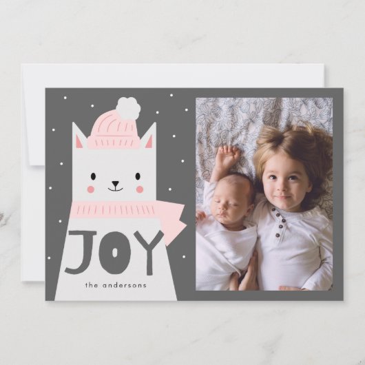 JOY白いクリスマス猫ファミリー写真 シーズンカード (正面)