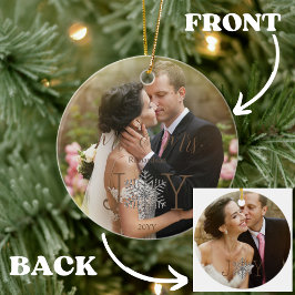 Joy私たちの初めてのクリスマスはMr. & Mrs. 2写真 セラミックオーナメント