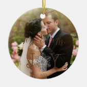 Joy私たちの初めてのクリスマスはMr. & Mrs. 2写真 セラミックオーナメント (正面)