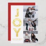 JOY葉レタリング金箔フォトコラージュ 箔シーズンカード<br><div class="desc">メリークリスマス!このカスタマイズ可能な金ゴールドフォイルのクリスマスカードを家族や友人に暖かい休日の挨拶を送る。JOYの葉の装飾タイポグラフィ。あなたの詳細を追加して、この水彩写真クリスマスカードをパーソナライズ。この金ゴールドフォイルのクリスマスカードは様々なカードストックで利用可能である。</div>