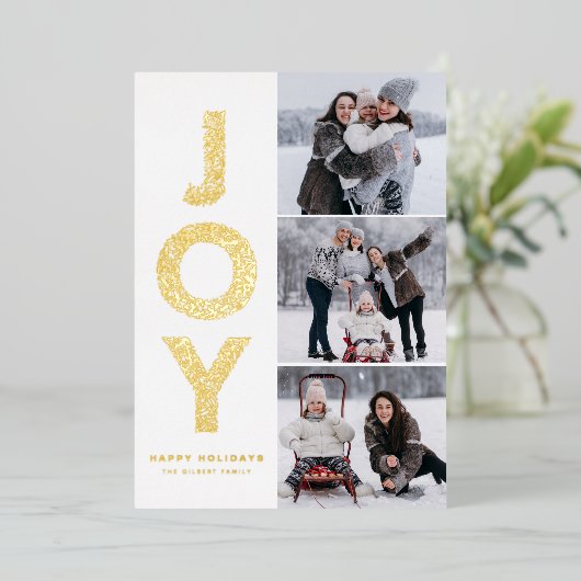 JOY葉レタリング金箔フォトコラージュ 箔シーズンカード (立ち正面)