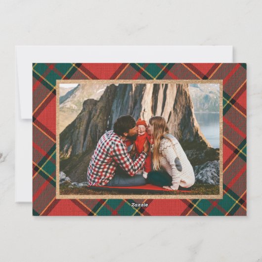 JOY赤い格子模様の写真クリスマスカード シーズンカード (裏面)