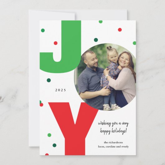 JOY赤と緑の写真クリスマスホリデーカード シーズンカード (正面)