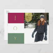 JOY金ゴールドスパークルカラーブロックホリデーフォト シーズンポストカード (正面/裏面)