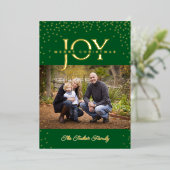 JOY金ゴールド紙吹雪グリーンメリークリスマスフォト 箔シーズンカード (立ち正面)