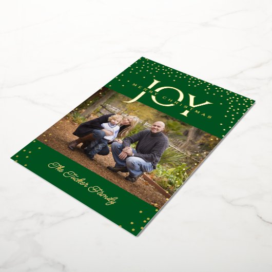 JOY金ゴールド紙吹雪グリーンメリークリスマスフォト 箔シーズンカード (回転した状態)