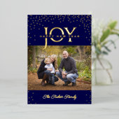 JOY金ゴールド紙吹雪ダークブルー新年ハッピーフォト2 箔シーズンカード (立ち正面)