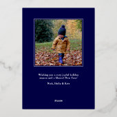 JOY金ゴールド紙吹雪ダークブルー新年ハッピーフォト2 箔シーズンカード (裏面)