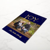 JOY金ゴールド紙吹雪ダークブルー新年ハッピーフォト2 箔シーズンカード (回転した状態)