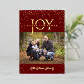 JOY金ゴールド紙吹雪暗赤色メリークリスマス2写真 箔シーズンカード (立ち正面)