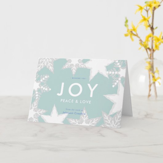 JOY霜の雪の結晶ブルーコーポレートクリスマス カード (黄色い花)