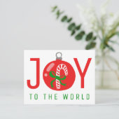 JOY かわいいキャンディケーンのクリスマス オーナメント  Xmas シーズンポストカード (スタンド正面)