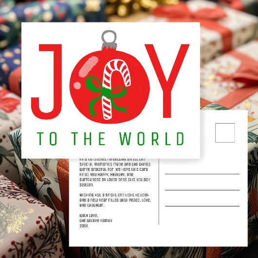 JOY かわいいキャンディケーンのクリスマス オーナメント  Xmas シーズンポストカード
