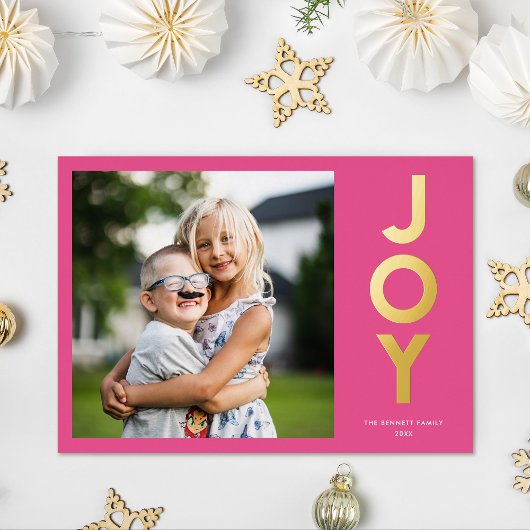 JOY はっきりしたカラフル Christmas Photo 箔シーズンカード