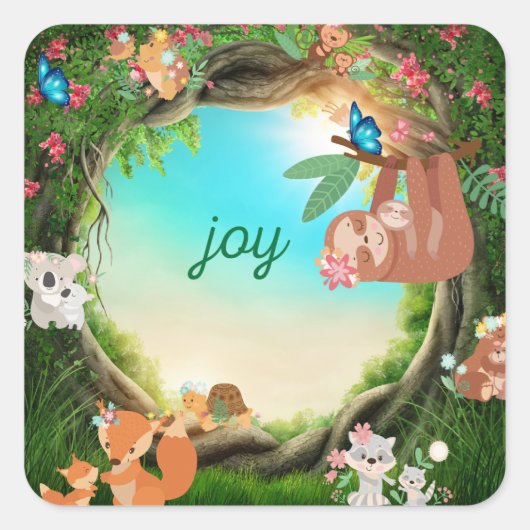 「Joy」アニマルステッカー スクエアシール (正面)