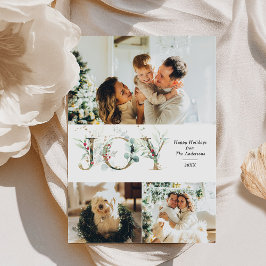 JOY エレガントな3枚の写真 ゴールド グリーンのクリスマス シーズンカード