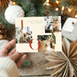 JOY エレガント Boho Season's Greetings Three Photo シーズンポストカード<br><div class="desc">タイポグラフィのことわざエレガント「JOY」と背中にボホのが付いた3枚の素敵な家族の写真を収めたミニマルとクリスマスカーストライプド。</div>