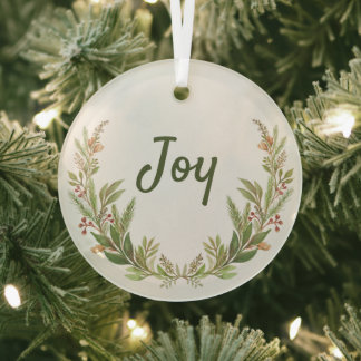Joy オリジナルな植物画水彩クリスマス ガラスオーナメント