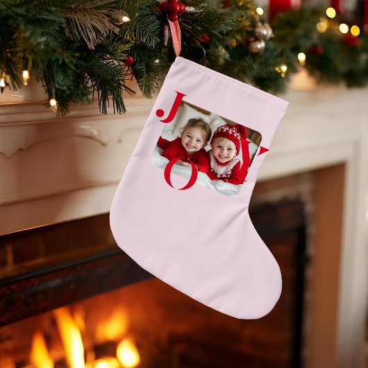 JOY | オリジナル 赤とピンクのクリスマス 写真入り ラージクリスマスストッキング