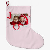 JOY | オリジナル 赤とピンクのクリスマス 写真入り ラージクリスマスストッキング (正面)