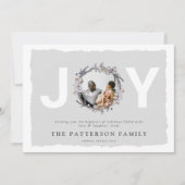 'JOY' クリスマスの植物のリースの写真 シーズンカード (正面)