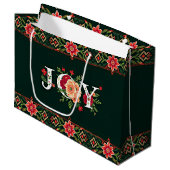JOY クリスマスの花柄ボーダー ラージペーパーバッグ (正面アングル)