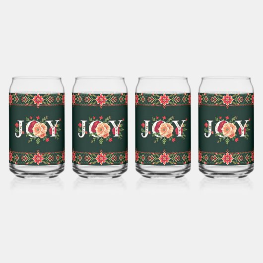 JOY クリスマスの花飾りボーダー ガラス缶 (正面)