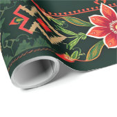 JOY クリスマスの花飾りボーダー ラッピングペーパー (ロールコーナー)