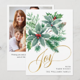 JOY クリスマスツリーのホーリーベリーの枝の写真 シーズンカード
