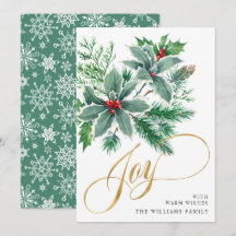 JOY クリスマスツリーのホーリーベリーの枝の挨拶