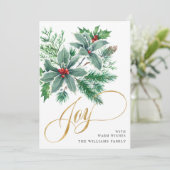 JOY クリスマスツリーのホーリーベリーの枝の挨拶 シーズンカード (スタンド正面)