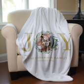 "Joy"クリスマスリースカスタム写真 フリースブランケット