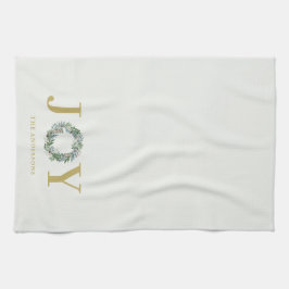 "Joy"クリスマスリース パーソナライズされた キッチンタオル