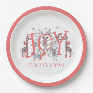 Joy クリスマス 冬のパーティー 動物 ホリデー ペーパープレート