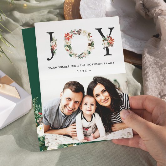 JOY タイポグラフィーポインセチア フラワークリスマス フォト シーズンカード