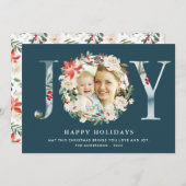 JOY タイポグラフィーポインセチア フラワーリース フォト シーズンカード (正面/裏面)
