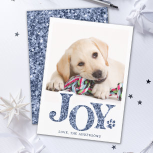 JOY パーソナライズされた Pet Photo Blue Paw Print Dog シーズンカード