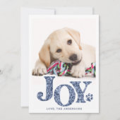 JOY パーソナライズされた Pet Photo Blue Paw Print Dog シーズンカード (正面)