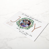 JOY ホリデー カード箔 写真＆ユーカリの花輪付き (回転した状態)