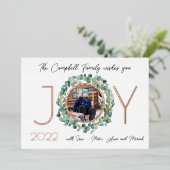 JOY ホリデー カード 両面 フォイル加工 水彩の花輪 (立ち正面)