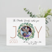 JOY ホリデー カード 箔押し 写真&ユーカリの花輪付き (立ち正面)