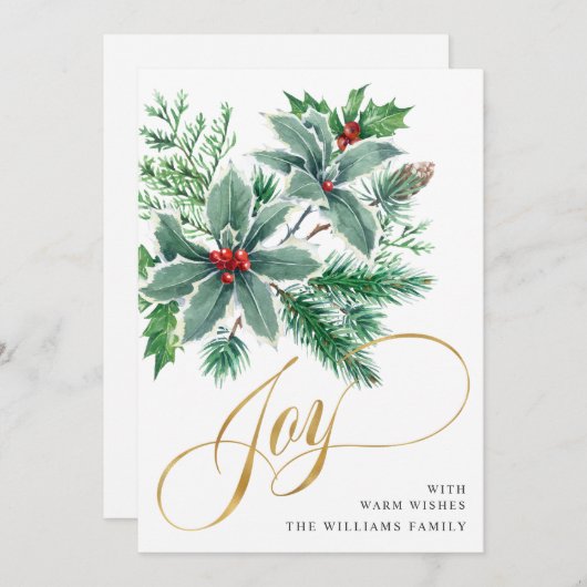 JOY  ホリーベリーの枝のクリスマスグリーティング シーズンカード (正面/裏面)