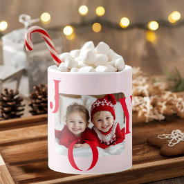 JOY | モダンな赤いマグカップのクリスマスフォトギフト コーヒーマグカップ