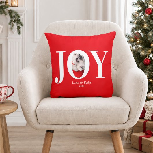 JOY モダン オリジナル ペット 写真 赤 クリスマス クッション