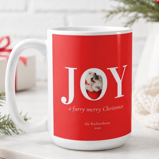 JOY モダン オリジナル ペット 写真 赤 クリスマス コーヒーマグカップ