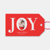 JOY モダン オーダーメイド クリスマス ホリデー 赤 ギフトタグ (正面(横))
