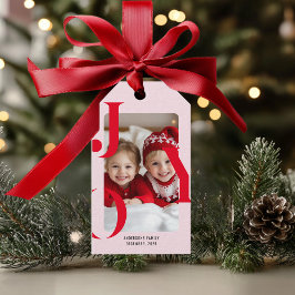 JOY | モダン レッド&ピンク クリスマス 写真ギフト ギフトタグ