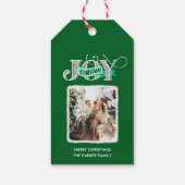 JOY モダン Greenシンプル Family写真クリスマス ギフトタグ (裏面)