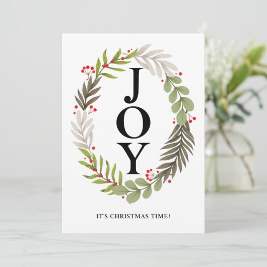 JOY – 両面メリークリスマスフォトホリデーカード シーズンカード (スタンド正面)