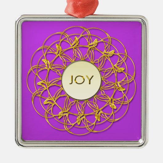 JOY 書 in Lace幾何金ゴールドデザイン メタルオーナメント (正面)